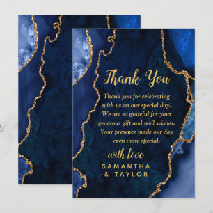 Navy and Gold Agate Marble Wedding Thank You Card