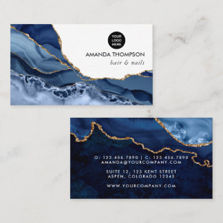 Navy and Gold Agate Precious stone Business Card