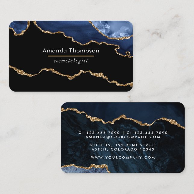 Navy and Gold Agate Precious stone Business Card (Front/Back)