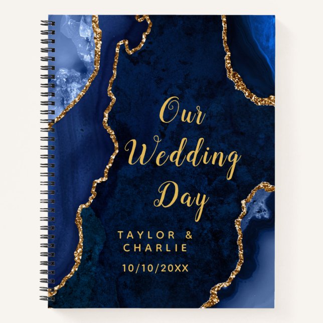 Navy and Gold Agate Wedding Planner Notebook (Front)