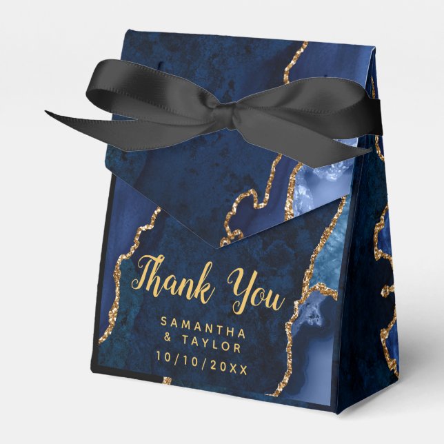 Navy and Gold Agate Wedding Thank You Favor Boxes (Front Side)