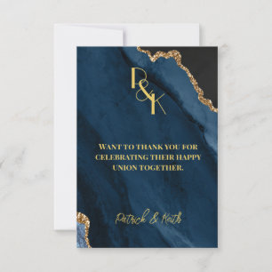 NAVY AND GOLD AGATE WEDDING  THANK YOU NOTE CARD