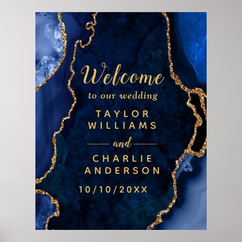 Navy and Gold Agate Wedding Welcome Poster
