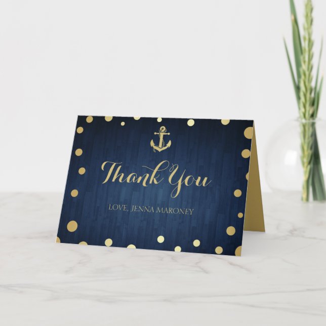 Navy and Gold Anchor Thank You Card (Front)