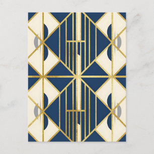 Navy and Gold Art Deco Geometric Pattern Postcard