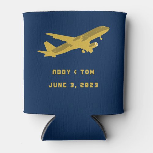 Navy and Gold Aviation Wedding Groomsmen Gift Can  Can Cooler