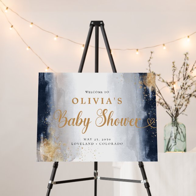 Navy and Gold Baby Shower Foam Board (In Situ (Stand))