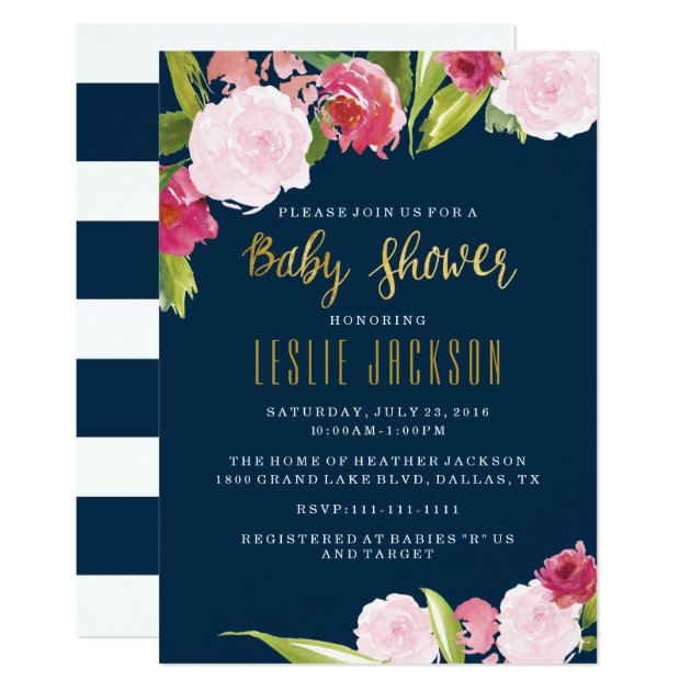 Navy And Gold Baby Shower Invitation