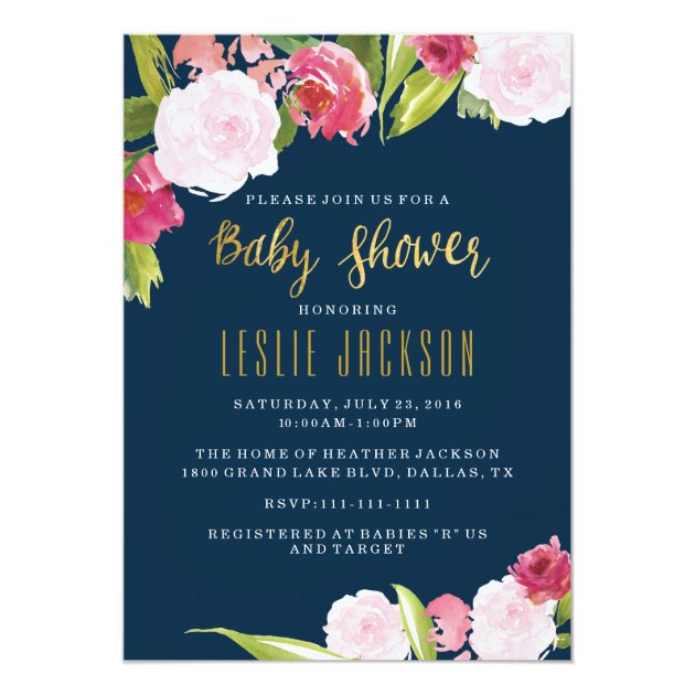 Navy And Gold Baby Shower Invitation