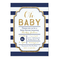 Navy And Gold Baby Shower Invitation, Baby boy Card