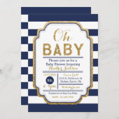 Navy And Gold Baby Shower Invitation, Baby boy Invitation (Front/Back)