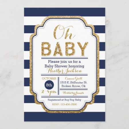 Navy And Gold Baby Shower Invitation, Baby Boy Invitation