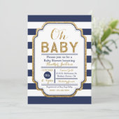 Navy And Gold Baby Shower Invitation, Baby boy Invitation (Standing Front)