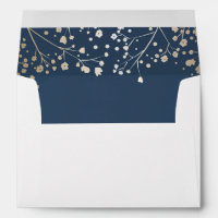 navy and gold baby's breath wedding envelope