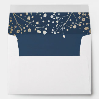 navy and gold baby's breath wedding envelope