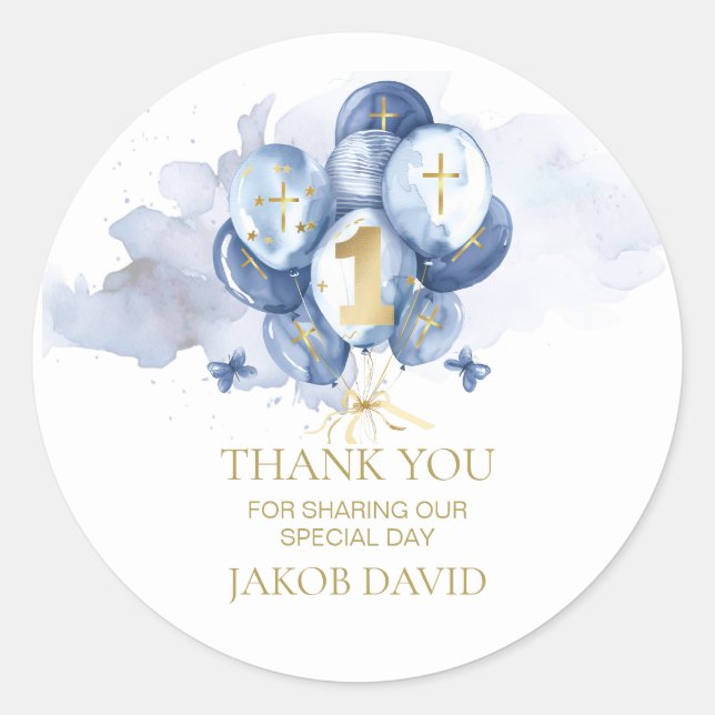 Navy and Gold Baptism & 1st Birthday Favor Sticker (Front)