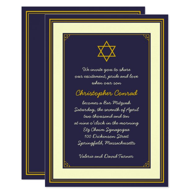 Navy And Gold Bar Mitzvah Invitation