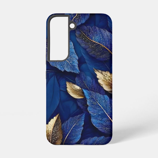 Navy and Gold Botanical Leaf Pattern Samsung Galaxy Case (Back)