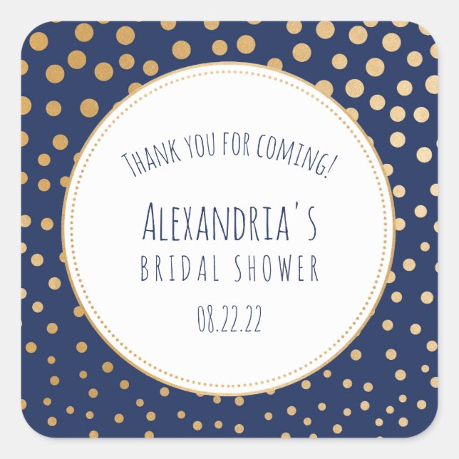 Navy and gold bridal shower favor sticker (Front)