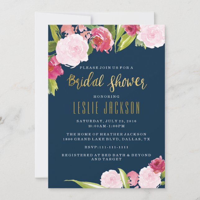 Navy and Gold Bridal Shower Invitation (Front)