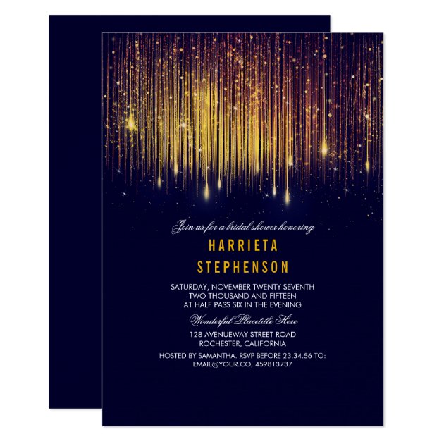 Navy And Gold Bridal Shower String Lights Invitation