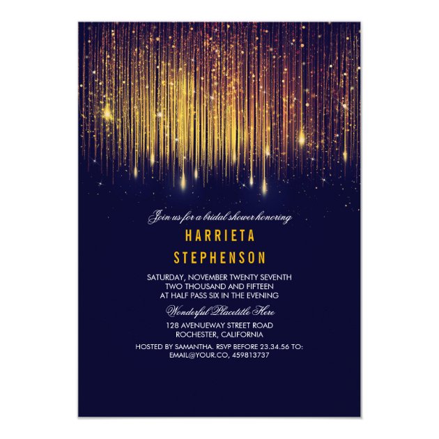 Navy And Gold Bridal Shower String Lights Invitation