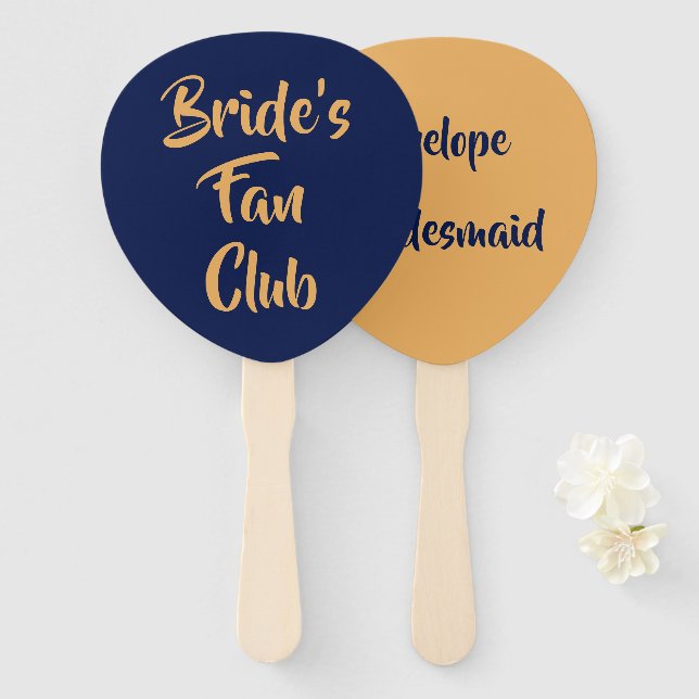 Navy and Gold Bride's Fan Club Bridesmaid Name (Front and Back)