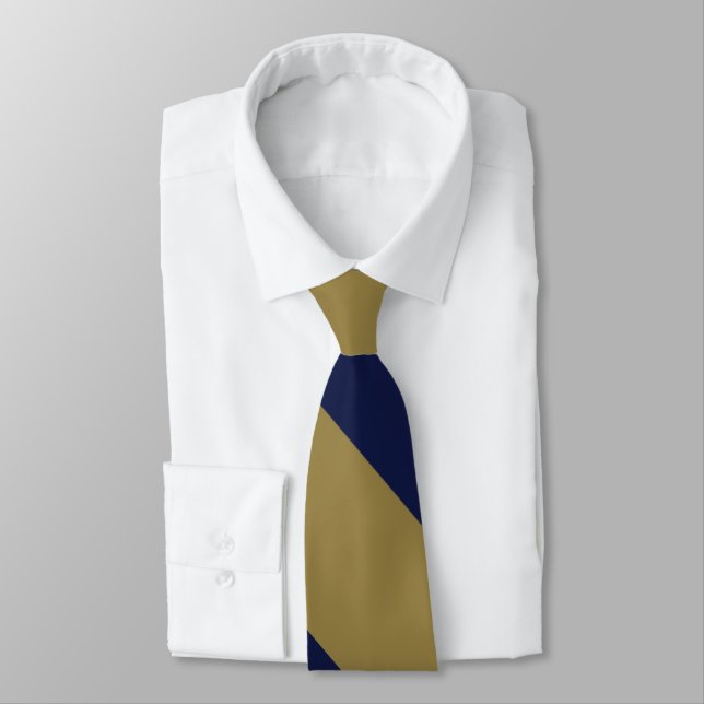 Navy and Gold Broad Broad University Stripe Neck Tie (Tied)