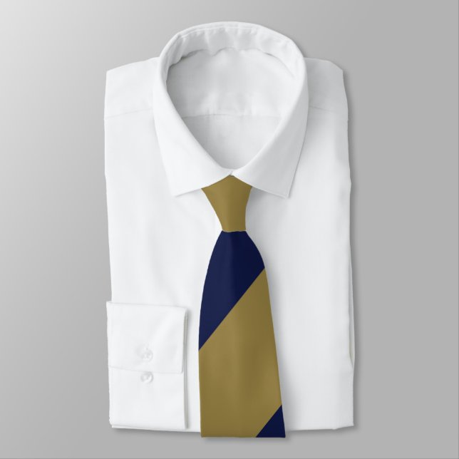 Navy and Gold Broad Regimental Stripe Neck Tie (Tied)