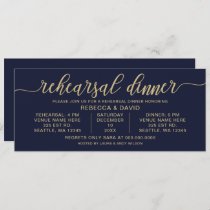 Navy and Gold Calligraphy Rehearsal Dinner Invitation