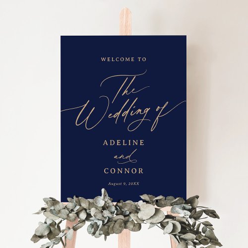 Navy and Gold Calligraphy Wedding Welcome Sign