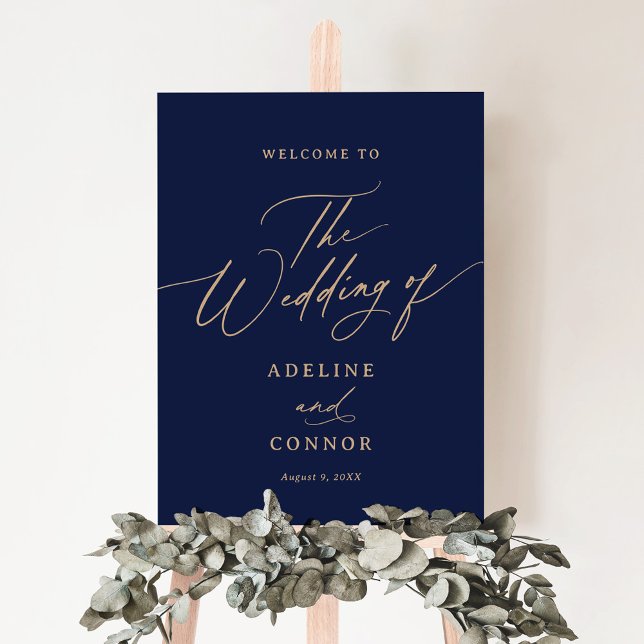 Navy and Gold Calligraphy Wedding Welcome Sign (Creator Uploaded)