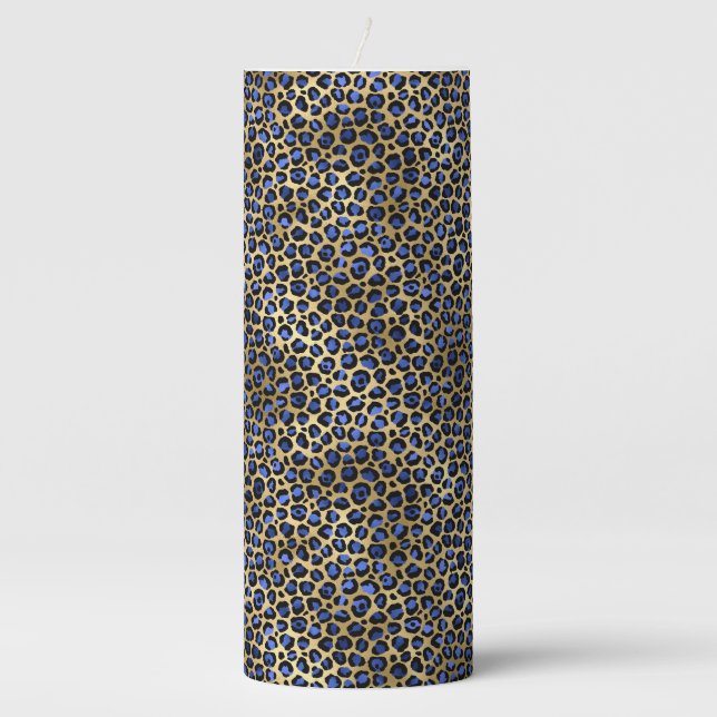 Navy and Gold Cheetah Pillar Candle (Front)