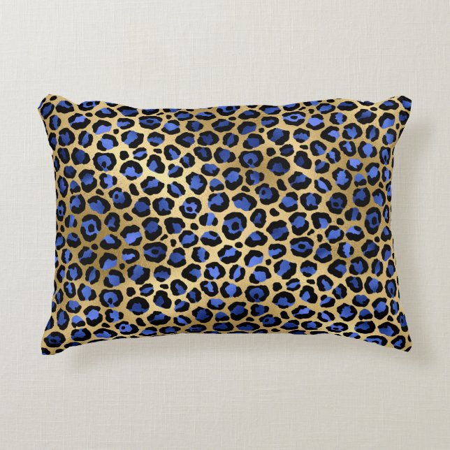 Navy and Gold Cheetah Print Accent Pillow (Front)