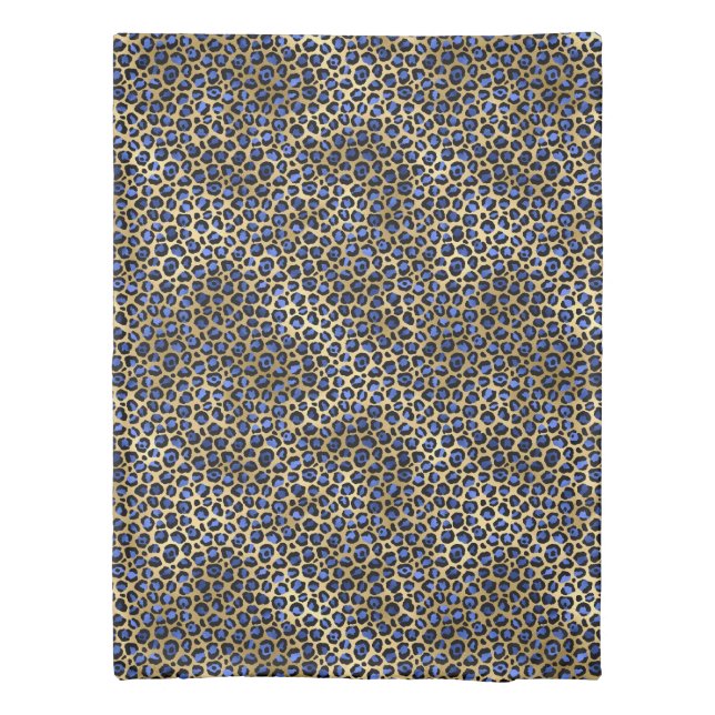 Navy and Gold Cheetah Print Duvet Cover (Back)