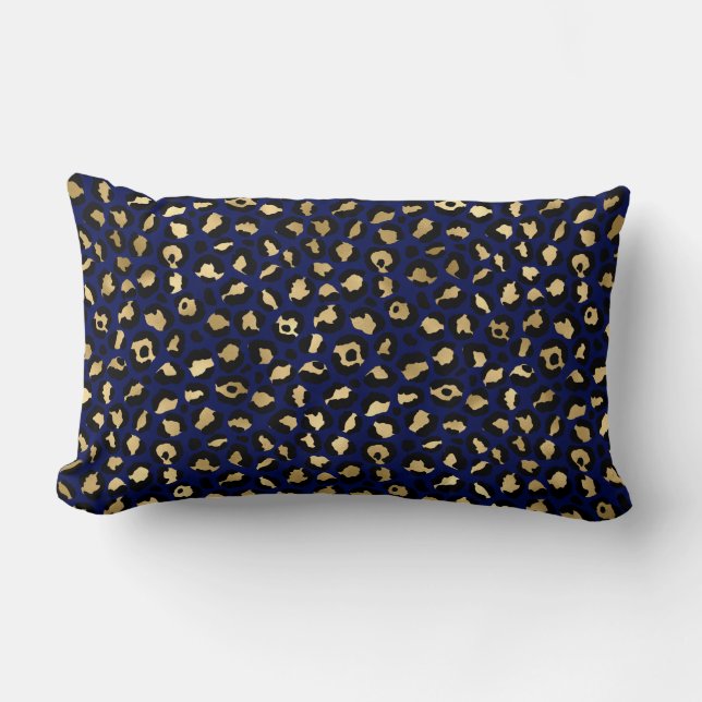 Navy and Gold Cheetah Print Lumbar Pillow (Front)