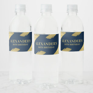 Navy and Gold Chic Elegant Birthday Water Bottle Label