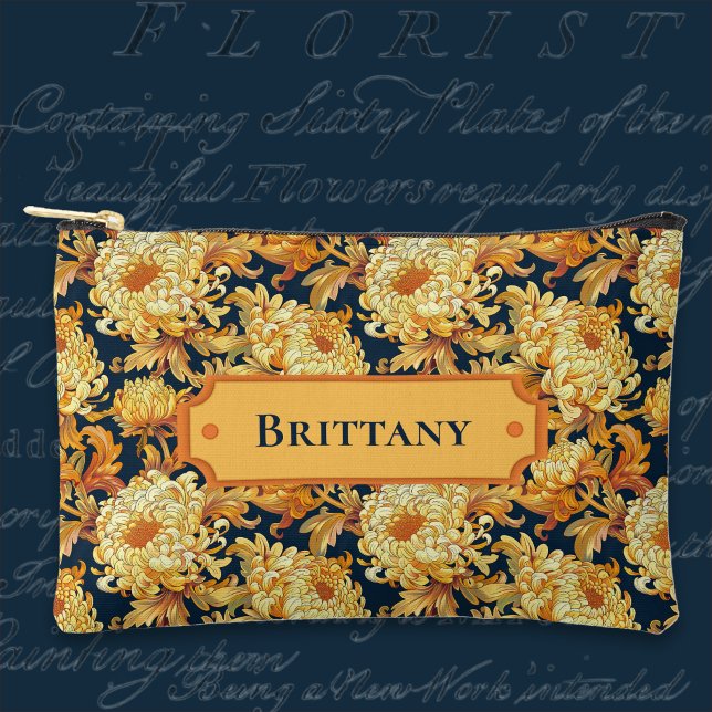 Navy and Gold Chrysanthemum Accessory Pouch (Creator Uploaded)
