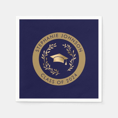 Navy and Gold Class of 2024 Graduation Party Napkins