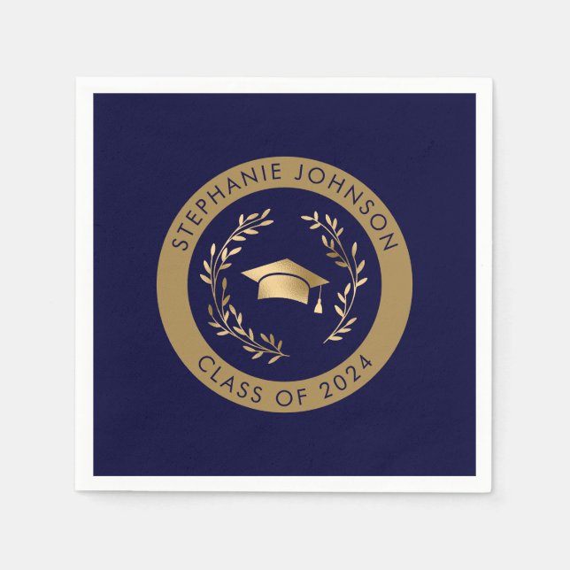 Navy and Gold Class of 2024 Graduation Party Napkins (Front)