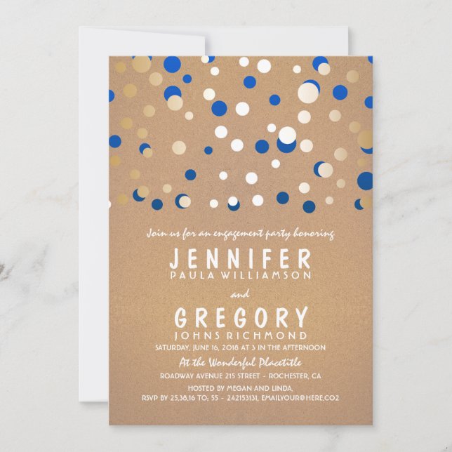 Navy and Gold Confetti Elegant Engagement Party Invitation (Front)