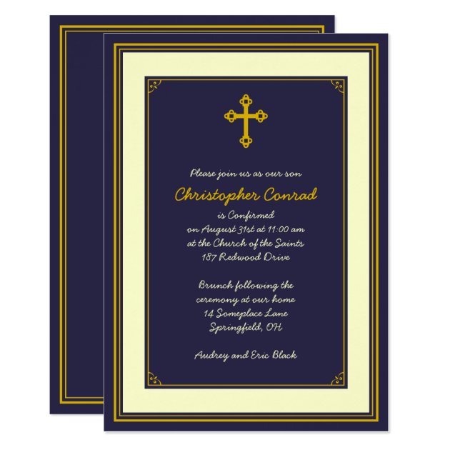 Navy And Gold Confirmation Invitation
