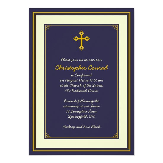 Navy and Gold Confirmation Invitation