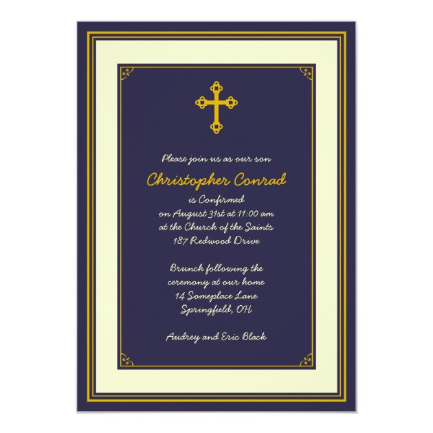 Navy And Gold Confirmation Invitation
