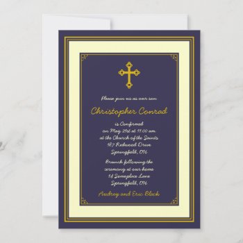 Navy And Gold Confirmation Invitation by wasootch at Zazzle