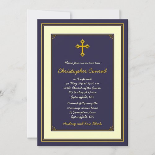 Navy and Gold Confirmation Invitation