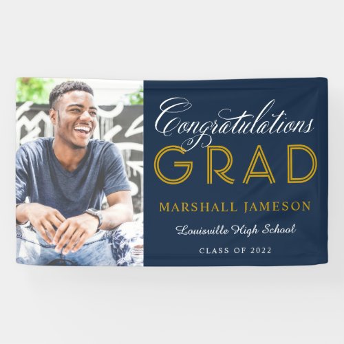 Navy and Gold Congratulations Graduation Photo Banner