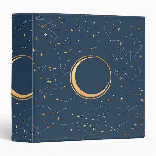 Navy and Gold Crescent Moon Eclipse Constellations 3 Ring Binder