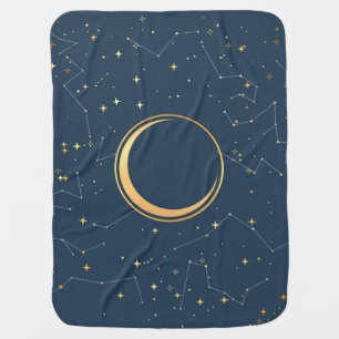 Navy and Gold Crescent Moon Eclipse Constellations Baby Blanket