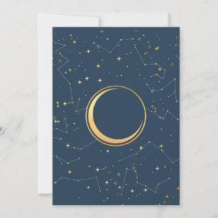 Navy and Gold Crescent Moon Eclipse Constellations Holiday Card